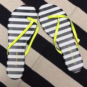Neon Yellow Striped Flip Flops for Spring!